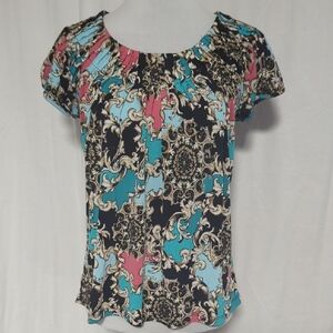 Valerie Stevens Multicolored Puff Sleeve Ruffled Blouse